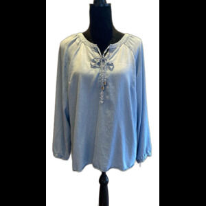 Christopher & Banks Top Chambray Type Blouse Size Large Petite Blue Soft Flowy